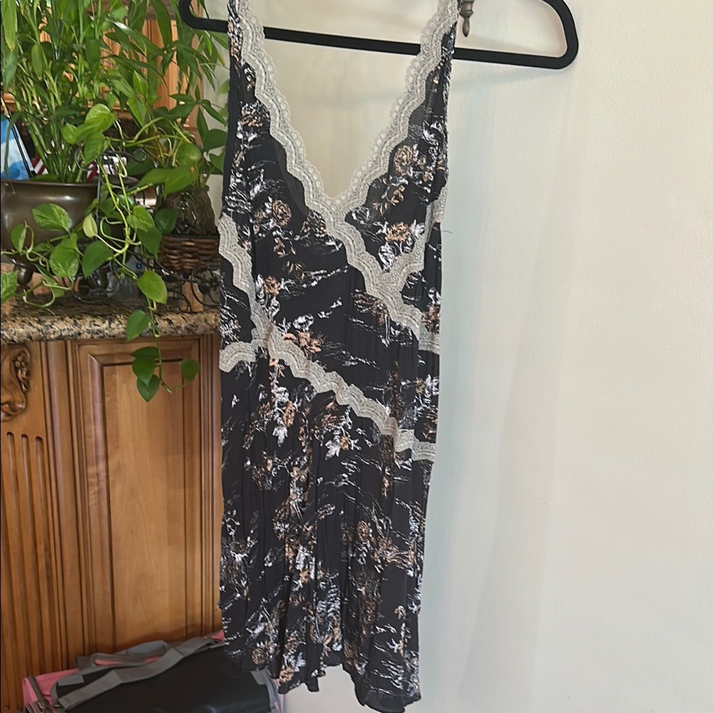 Free People Black and White Chemise with V-Neckline
